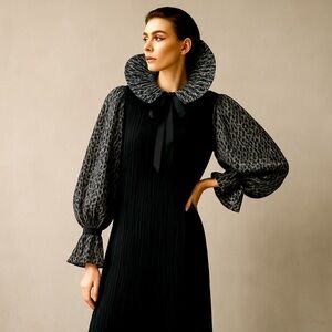 Chic Black and Gray Maxi Dress with Statement Collar